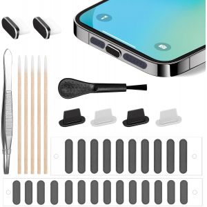 KALY-Kit Nettoyage Telephone,Bouchons Anti-Poussière Usb C,Anti-Poussière Pour Téléphone,Autocollant En Filet Pour Téléphone,Anti-Poussière,Outil De Nettoyage - Neuf