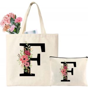 Senior-Personnalisé Alphabet Sac En Toile, Initiale Tote Bag, Sac Fourre Tout Avec Lettre, Cadeau Pour Femme, Amie, Anniversaire, Mariage, Fête Des Mères (F)[L427] - Neuf