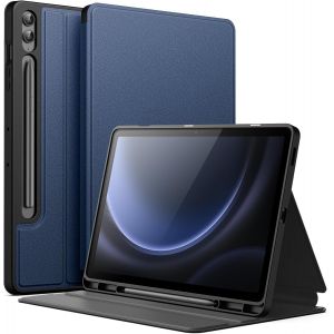 Coque Pour Samsung Galaxy Tab S9 Fe+ / S9 Fe Plus 12,4 Pouces Avec S Pen Porte-Stylet, Fine Folio Support Protecteur Tablette Housse &Eacute;tui, Multi-Angle Affichage (Bleu Marine) - Neuf