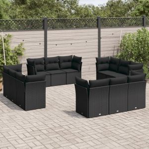 Prolenta Premium - Salon De Jardin 12 Pcs Avec Coussins Noir R&eacute;sine Tress&eacute;e - Neuf