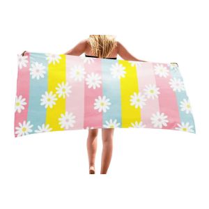 Serviette De Plage En Microfibre 140 X 70 Cm - Serviette De Bain Absorbante - Jaune Bleut&eacute; - Neuf