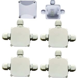 4 Pack Bo&icirc;te de jonction &eacute;lectrique ext&eacute;rieure imperm&eacute;able, IP66 Connecteur &Eacute;tanche 3 Voies Connecteurs Bo&icirc;tier &Eacute;lectrique Ext&eacute;rieur &Oslash; 5.5mm-10.2mm. 3 C&acirc;ble PG9, fait en plastique Blanc - Neuf