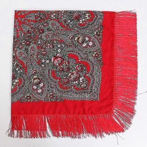 Femmes Grande Taille Russe National Carré Foulard Coton Fleur Motif Imprimer Foulard Enveloppes Dames Rétro Frangée Couverture Châle - Neuf