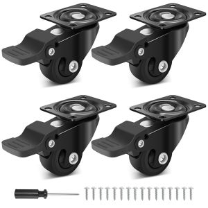 ChenQuanSarl-25Mm Roulettes Pour Meubles Petites Noires Avec 4 Frein, Roulettes Pivotantes Silencieuses, Capacit&eacute; De Charge 45Kg, Roulette En Caoutchouc Pour Charge Lourde Pour Table, Armoire, &Eacute;tag&egrave;r - Neuf