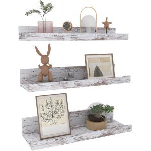 Étagère Flottante 40 cm Lot de 3, Barres à Tableaux en Bois Étagères murales pour Chambre Salon de Bain Cuisine, Blanc - Neuf