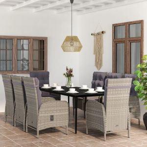 Prolenta Premium - Ensemble &Agrave; Manger De Jardin Et Coussins 9 Pcs Gris Et Noir - Neuf