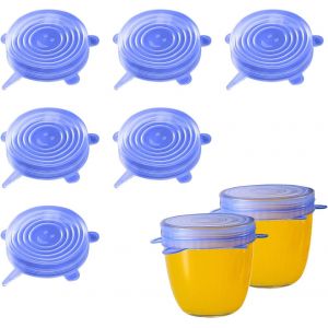 Mevronisshop-6 Pi&egrave;ces Bleu Rond Couvercle Silicone Alimentaire Extensible R&eacute;utilisable Couvercle Silicone Extensible Universel Sans Bpa Couvercles En Silicone Pour Micro Ondes Four, Le Four, Vaissell - Neuf