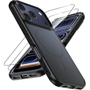 KALANKA-Magn&eacute;tique Coque pour iPhone 17 Pro avec 2 Verre Tremp&eacute;, Compatible avec Magsafe, &Eacute;tui Translucide Mat Arri&egrave;re Fine Anti-jaunissement Housse Protection Case pour iPhone 17 Pro - Neuf