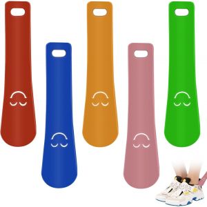 5 Pièces Chausse-Pied,3,7 * 15 Cm Mini Chausse-Pied Visage Souriant Chausse-Pied En Plastique Petit Court Chausse Pied Pour Hommes Femmes Enfants Cinq Couleurs (Bleu/Rose/Rouge/Vert/Jaune) - Neuf