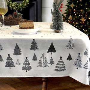 Chenquansarl-Nappe De Noël, Imperméable, 140 X 200 Cm, Motif Flocon De Neige, Grand Sapin De Noël, Lavable, Avec Texture, Gris Et Blanc - Neuf