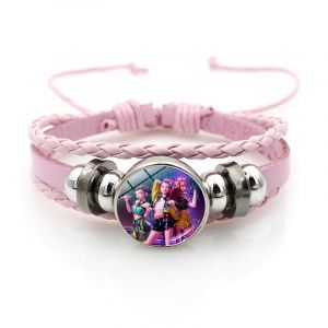Bracelet Fille K-Pop Demon Hunters &iquest; Cuir Tress&eacute; Rose, Personnages Stylis&eacute;s Et Univers Cor&eacute;en Tendance - Neuf