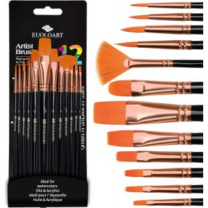 12 Pi&iquest;&iquest;Ces Pinceaux Peinture Acrylique, Nylon Pinceaux Artiste Plume Lisse Pour Peinture Acrylique, Peinture &iquest;&iquest; L'huile, Aquarelle Et Gouache - Neuf