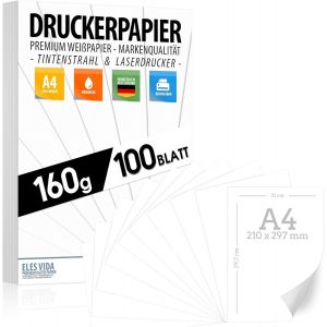 100 Feuilles De Papier Pour Imprimante 160G/M² - Papier Premium Blanc Pur - Din A4-21 X 29,7 Cm - Pour Imprimante Blanc Non Imprimé Pour La Photographie, De Candidature - Made In Germany - Neuf