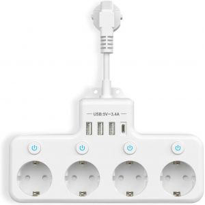 Prises Multiples Avec Usb, Multiprise 4 Compartiments Avec Interrupteur Unique Multiprise Avec 3 Usb & 1 Type-C (5V 3.4A) Pour Cuisine Salon Chambre Bureau[DYB983664] - Neuf