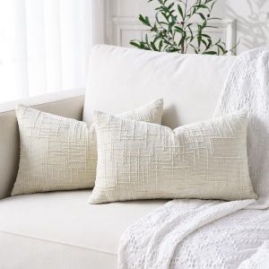 Cauc-Boho Housse De Coussin 30x50 Decoration Beige Taie Oreiller Rectangulaire Housse Coussin Decoratif Chenille Lombaire Moelleux Chic Pour Sofa Deco Maison Salon Chambre Canap&eacute; Taie Oreiller 30x50 - Neuf