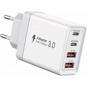 JGD-Rapide Chargeur 40W PD & USB A Chargeur USB C Secteur Rapide Prise Type C Mural Adaptateurs de Quick Charge Multiple 4 Ports Universel pour IPhone Samsung Huawei Xiaomi HTC LG Motorola Honor IPad - Neuf