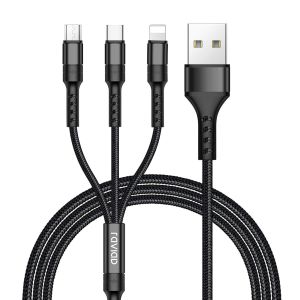 KALANKA-C&acirc;ble Multi USB, 3 en 1 Multi Chargeur USB C&acirc;ble Long en Nylon Tress&eacute; avec Micro USB Type C Connecteurs pour iPhone, Galaxy S25/S24/S23, Huawei P40/P30,Honor, Kindle -3M (Noir) - Neuf
