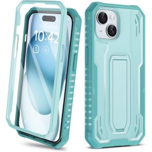 Brs-[2 En 1 Coque Pour Iphone 15 Avec [Protection Écran Intégré En Verre Trempé] Et [Béquille] [Protection Antichoc Qualité Militaire] 360° Dos Pc Bumper Tpu Souple Coque Iphone 15 Bleu - Neuf