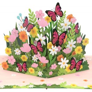 Carte pop-up papillons et fleurs - Carte cadeau 3D pour argent avec prairie fleurie pour femmes et enfants (Je vous manque, bon rétablissement ou merci), carte de v?ux d'anniversaire - Neuf