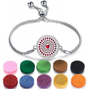 Bracelets Pour Femmes,Réglable Bracelet Diffuseur D'huiles Essentielles Arbre De Vie En Acier Inoxydable,Aromathérapie Bijoux En Cadeaux De Précieuses (Coeur A) - Neuf