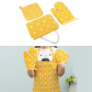 HJLIAN 1 ensemble de gants de cuisine resistants a la chaleur pour four a micro-ondes + tablier + tapis de cuisson #1 - Neuf