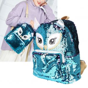 Sac a dos d'ecole a paillettes reflechissant pour enfant, joli cartable de voyage (hibou) - Neuf