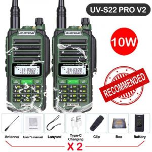 walkie-talkie UV S22 PRO V2 10W IP68,double bande 136-174/400-520MHz,50KM,Radio longue portée améliorée de UV5R UV9R S22,2 paquets - Type -V2-10W-Green 1-Usb plug - Neuf