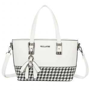 Sac Cabas pour Femme Motif Pied-de-poule avec N?ud et Bandoulière Amovible Gallantry Blanc - Neuf