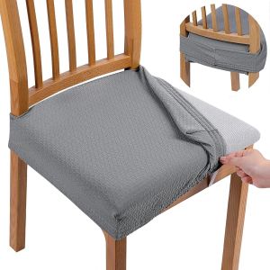 Imperméable À L'eau Housses De Siège Pour Les Chaises De Salle À Manger Lot De 4, Jacquard Stretch Amovible Lavable De Siège De Chaise Housse Protecteur, Pas De Couvre Arrière,Gris - Neuf