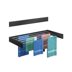 &Eacute;tendoir &agrave; linge mural pliable - Aluminium spatial, barres r&eacute;glables, usage int&eacute;rieur/ext&eacute;rieur - Neuf