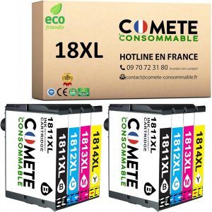 Comete, Marque Fran&ccedil;aise - 18Xl - 8 Cartouches Compatible Avec Epson 18 Xl T1815 P&acirc;querette - Pour Epson Expression Home Xp-100 Xp-102 Xp-200 Xp-202 Xp-205 (Noir Et Couleur)[ENC941588] - Neuf