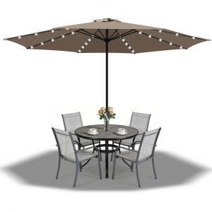 Parasol 3,5 M Uv50+, Parasol De Jardin Et De Plage Avec &Eacute;clairage Led Solaire, Non Inclinable, Toile Avec Rev&ecirc;tement Pa, Taupe - Neuf