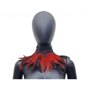Écharpe En Plumes Avec Dentelle Noire Réglable Pour Femmes, Accessoire De Costume D'halloween, Faux Col, Paon-Rouge - Neuf