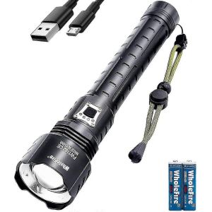 Lampe torche LED ultra puissante XHP90, 12 000 lumens, 5 modes, rechargeable par USB, avec zoom, idéale pour le camping et les sports de plein air (piles incluses). - Neuf