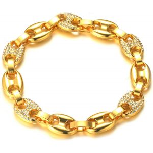 Trahoo-Chaîne Graine De Café Homme,Chaîne En Or,Bracelet,Plaqué Or Réal Blanc,Iced Out Avec Diamants,20cm,Avec Coffret Cadeau Gratuit - Neuf