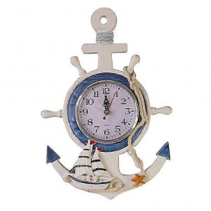Style méditerranéen Ancre Horloge Plage Mer Thème Marine Roue Gouvernail Volant décor Tenture murale Décoration - Neuf