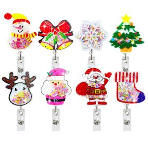 Lot de 8 porte-clés rétractables à paillettes de Noël, porte-badges robuste et durable, enrouleur de badge d'identification - Neuf