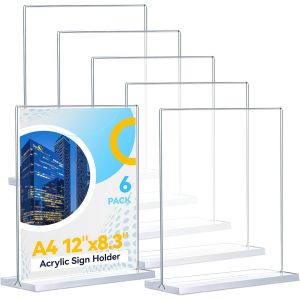 Mevronisshop-6 Pi&egrave;ces Porte Affiches A4, Pr&eacute;sentoir A4 En Acrylique, Support Double-Face Vertical Transparent, Presentoir A4 De Comptoir Id&eacute;al Pour Publicit&eacute;, Cadres Photo, Affichage Au Bureau Ou En - Neuf