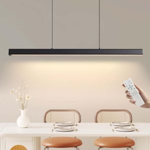 Subzonal-Suspension Luminaire, 100cm Lustre Salle À Manger Avec Télécommande, 40w Lustre Salon Noir Linéaire Moderne Plafonnier Réglable En Hauteur Pour Salle À Manger Cuisine - Neuf