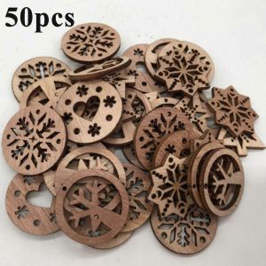 50 Pcs De No&euml;l, Des Flocons De Neige En Bois De Renne D&eacute;corations D'Arbre De No&euml;l De La Pendaison De Pendentif Pour La Maison En Plein Air Ornements De D&eacute;coration Cr&eacute;ative - Neuf