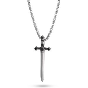 Collier Gothique En Argent Avec &Eacute;p&eacute;e Gothique, Collier Gothique, Collier Emo, Collier Grunge Pour Halloween, Cadeau De No&euml;l Pour Le Nouvel An - Neuf