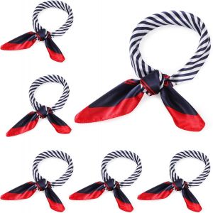 Kalanka-6 &Eacute;charpes Carr&eacute;es Nautiques Foulard Marin Rouge Blanc Bleu &Eacute;charpe En Soie Imit&eacute;e Pour H&ocirc;tesse De L'air - Neuf
