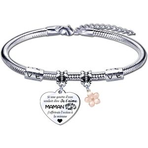 Eryi-Cadeau Maman Bracelet,Bracelet Maman Fete Des Meres,Cadeau Maman Noël Pour Maman Cadeau Noel Cadeau Maman D'anniversaire,Graver Des Mots Significatifs Pour Maman - Neuf