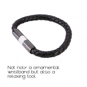 Bracelet Electrique Noir En Acier Titane Et Pu Pour Homme, 3 Couleurs, Avec Boucle Magnetique (Noir) - Neuf