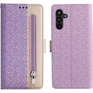 Fermeture Éclair Magnetic Coque Pour Samsung Galaxy A13 5g Coque Portefeuille Prime Cuir Flip Housse Multifonctionnel,Fente Pour Carte,Rabattable Support,Protection Complète Cover, Violet - Neuf