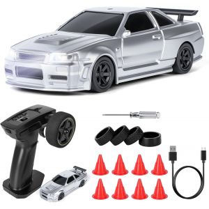 KAJGL-Voiture Télécommandée Drift,1:43 Mini Rc Drift Car,4Wd Mini Voiture Télécommandée Avec Lumière Led,15Km/H,Cadeau De Jouet Pour Les Enfants De Plus De 14 Ans (Gris-Standard) - Neuf