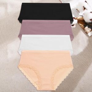 4 Pi&egrave;ces/Ensemble Slips En Coton Pour Femmes Culottes Sans Couture Femmes Couleur Unie Sous-V&ecirc;tements Respirants Femme Taille Basse Lingerie Douce S-Xxl.4pi&egrave;ces.Set2 - Neuf