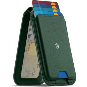 SJZG-Magn&eacute;tique Portefeuille Cuir V&eacute;ritable [Support R&eacute;glable] [Rfid Blocage][Fen&ecirc;tre Id] Porte Carte T&eacute;l&eacute;phone, Pour Magsafe Wallet Magn&eacute;tique Pour Iphone S&eacute;rie 16/15/14/13/12 - Ch&ecirc;ne Vert - Neuf
