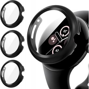 CAUC-3 Pi&egrave;ces Coque pour Google Pixel Watch 3/2/1 41mm Protection &Eacute;cran,Dur PC Mat&eacute;riel Case Ultra Mince Verre Tremp&eacute; &Eacute;cran,Noir&Noir&Noir - Neuf