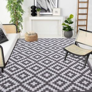 Nouvelhorizonstore-Tapis D'ext&eacute;rieur R&eacute;versible,En Plastique Recycl&eacute;,Respectueux De L'environnement,Pliable,Portable,&Eacute;tanche,Pour Pique-Nique, Balcon, Terrasse, Plage Et Couloir,180x270 Cm,Gris Et Bl - Neuf